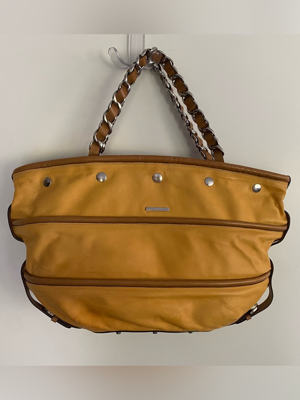 Barbara Bui Mustard Yellow Large Leather Tote with Chain-Linked Handles